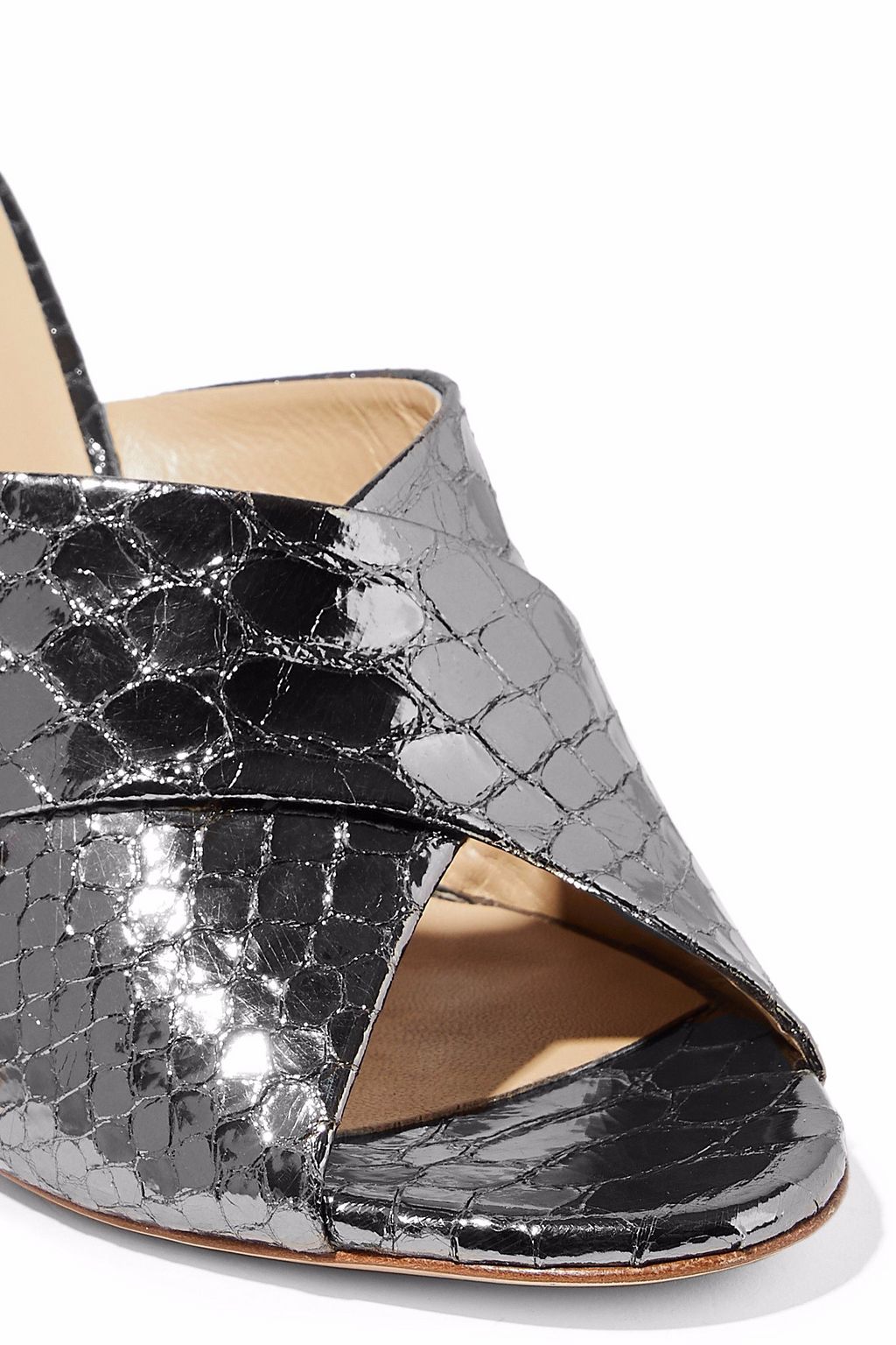 GIUSEPPE ZANOTTI Metallic snake-effect leather mules
