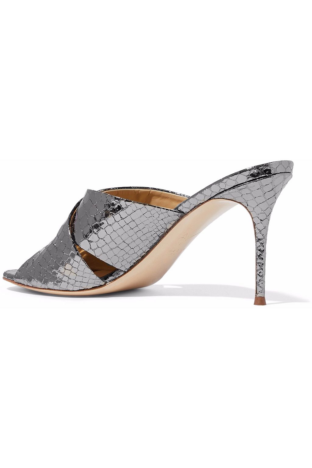 GIUSEPPE ZANOTTI Metallic snake-effect leather mules