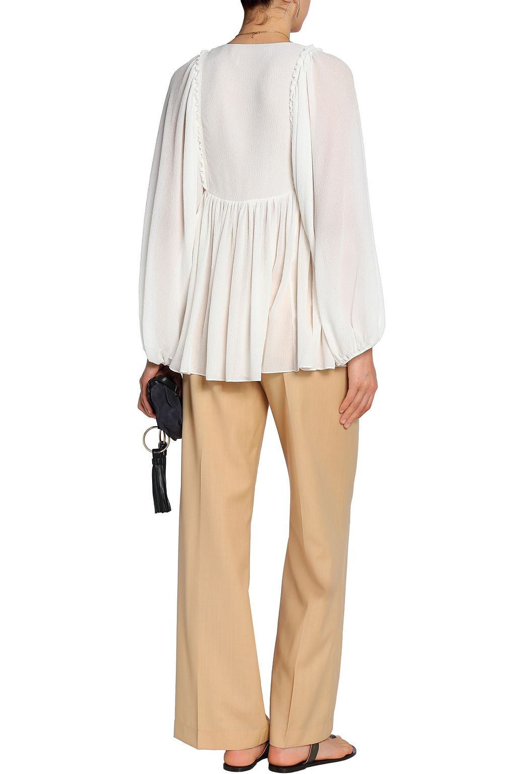 CHLOÉ Lace-appliquéd silk-gauze blouse