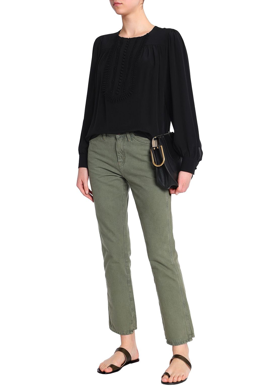 CHLOÉ Lace-trimmed silk crepe de chine blouse
