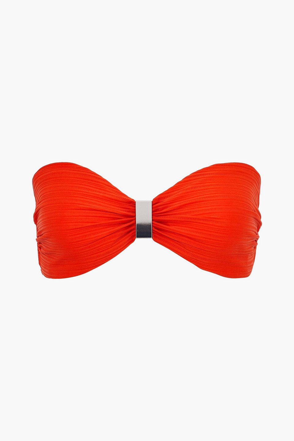 Jets Australia By Jessika Allen Woman Disposition Ruched Ribbed Bandeau Bikini Top Bright Orange Size 12