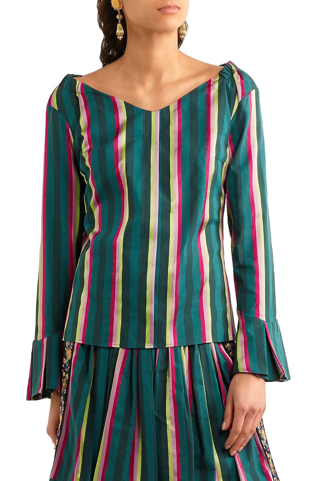 ETRO Striped cotton-blend poplin top