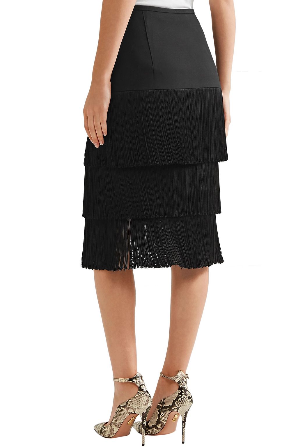 MICHAEL KORS COLLECTION Tiered fringed crepe skirt