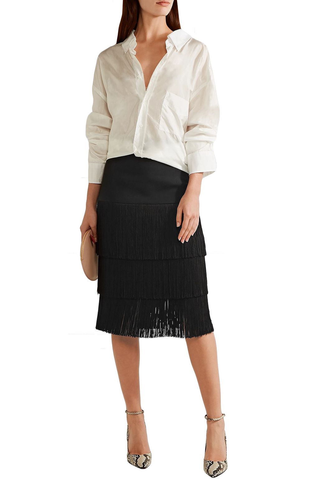 MICHAEL KORS COLLECTION Tiered fringed crepe skirt