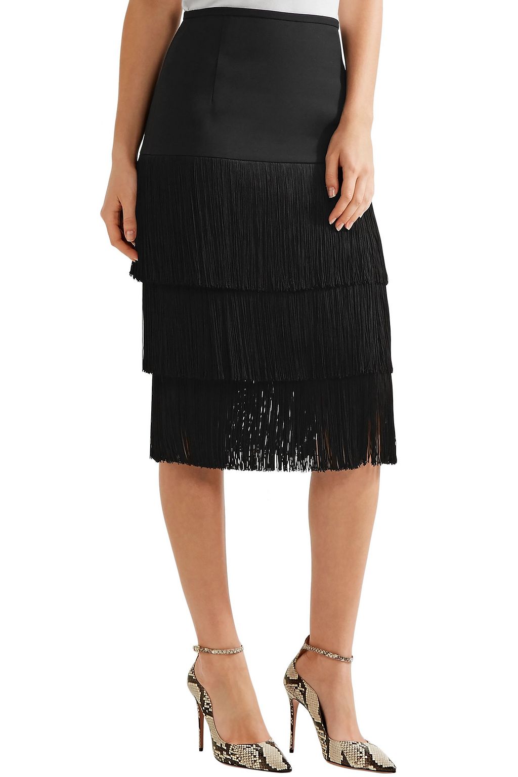 MICHAEL KORS COLLECTION Tiered fringed crepe skirt