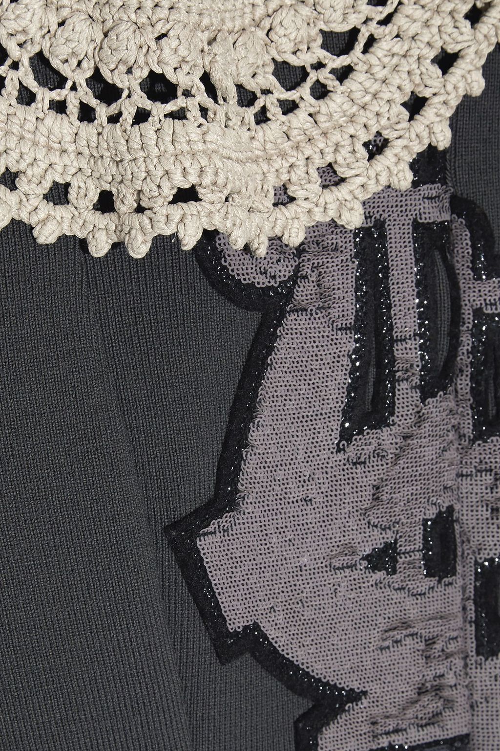 MARC JACOBS Crochet-trimmed appliquéd wool-blend sweater
