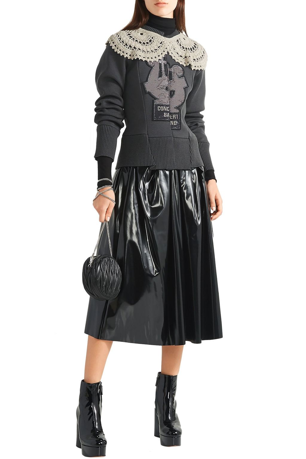 MARC JACOBS Crochet-trimmed appliquéd wool-blend sweater