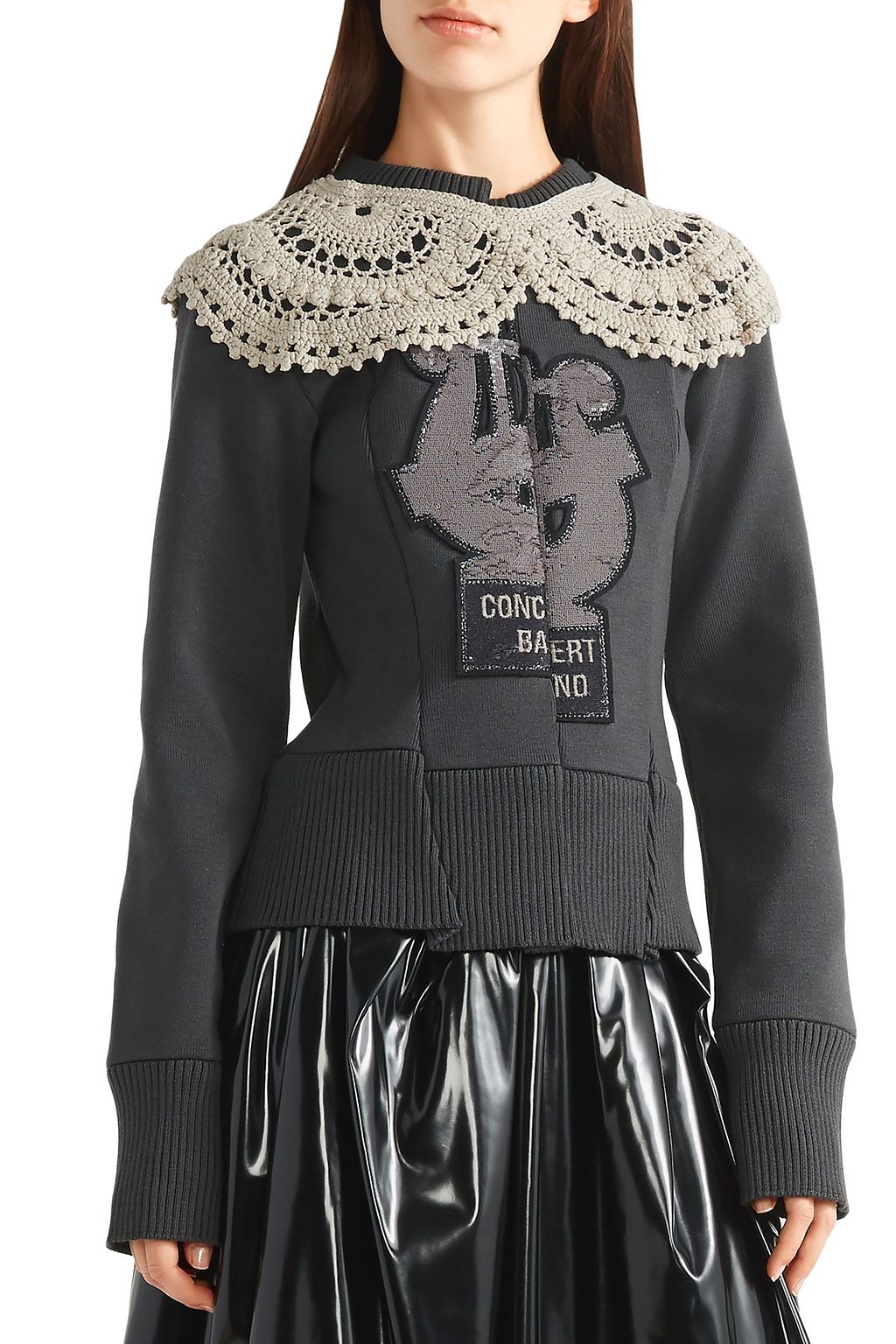 MARC JACOBS Crochet-trimmed appliquéd wool-blend sweater