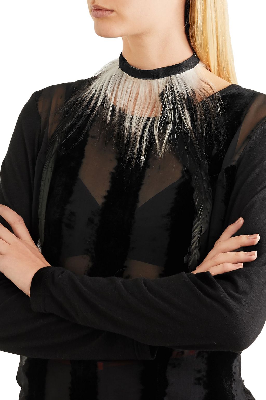 ANN DEMEULEMEESTER Two-tone goat hair and feather choker
