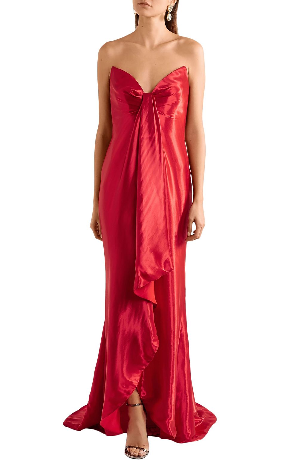 OSCAR DE LA RENTA Strapless draped lamé gown