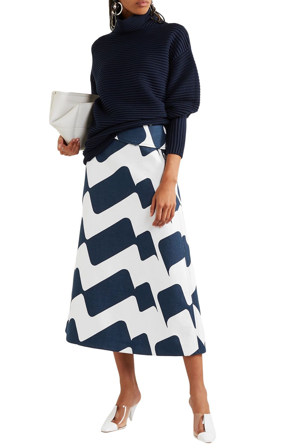 VICTORIA BECKHAM Printed cotton-blend midi skirt