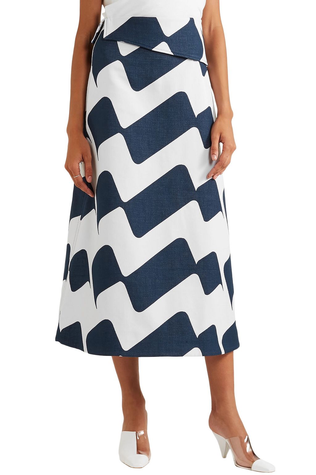 VICTORIA BECKHAM Printed cotton-blend midi skirt