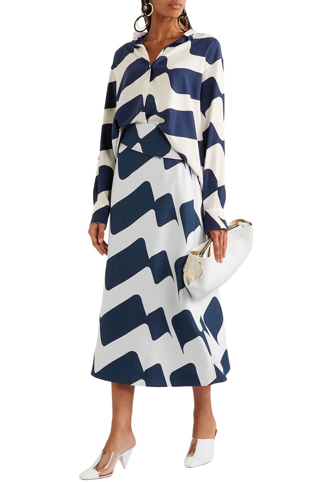 VICTORIA BECKHAM Printed cotton-blend midi skirt