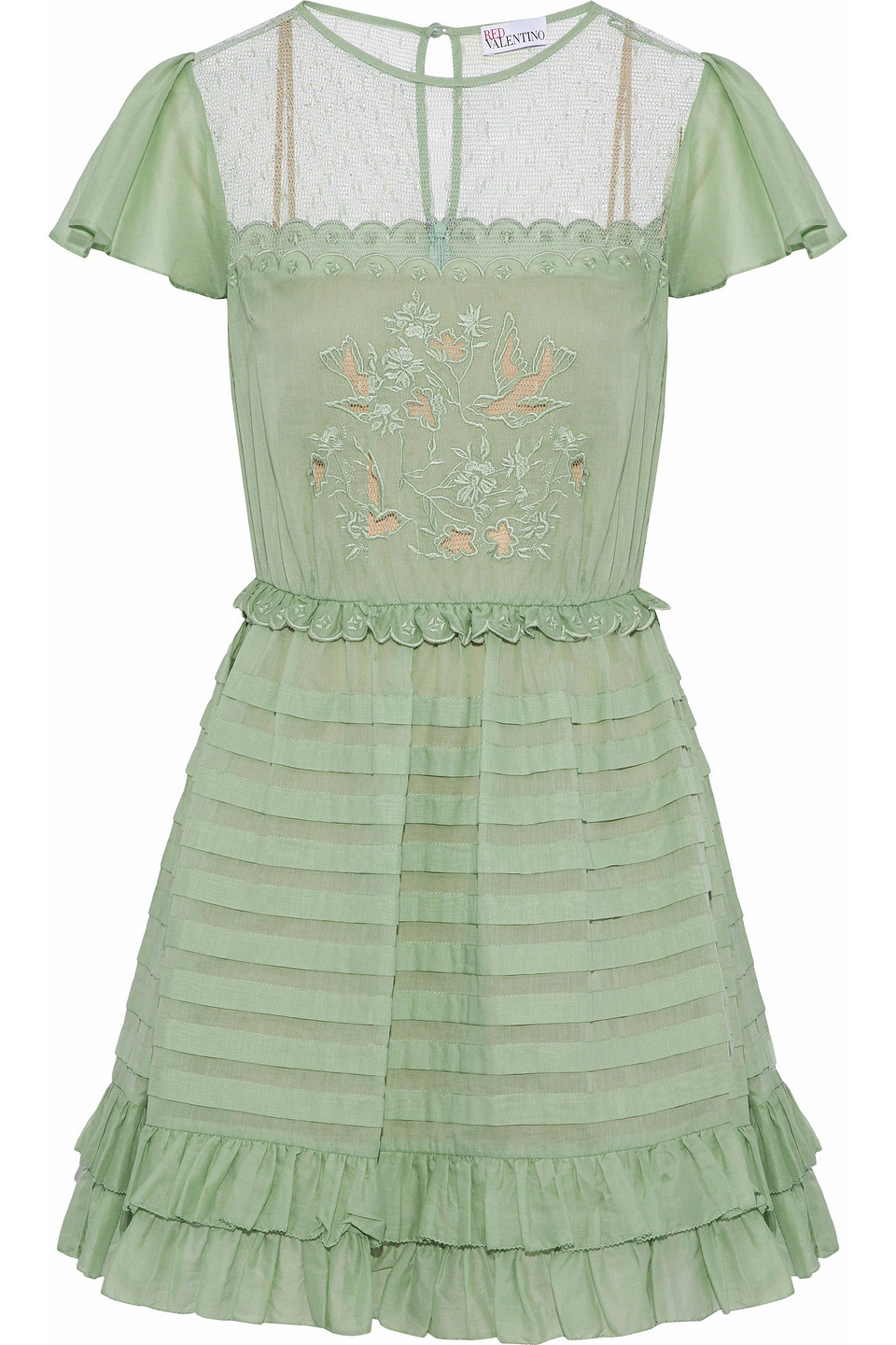 redvalentino - point d'esprit-paneled embellished gauze mini dress - green - it 40