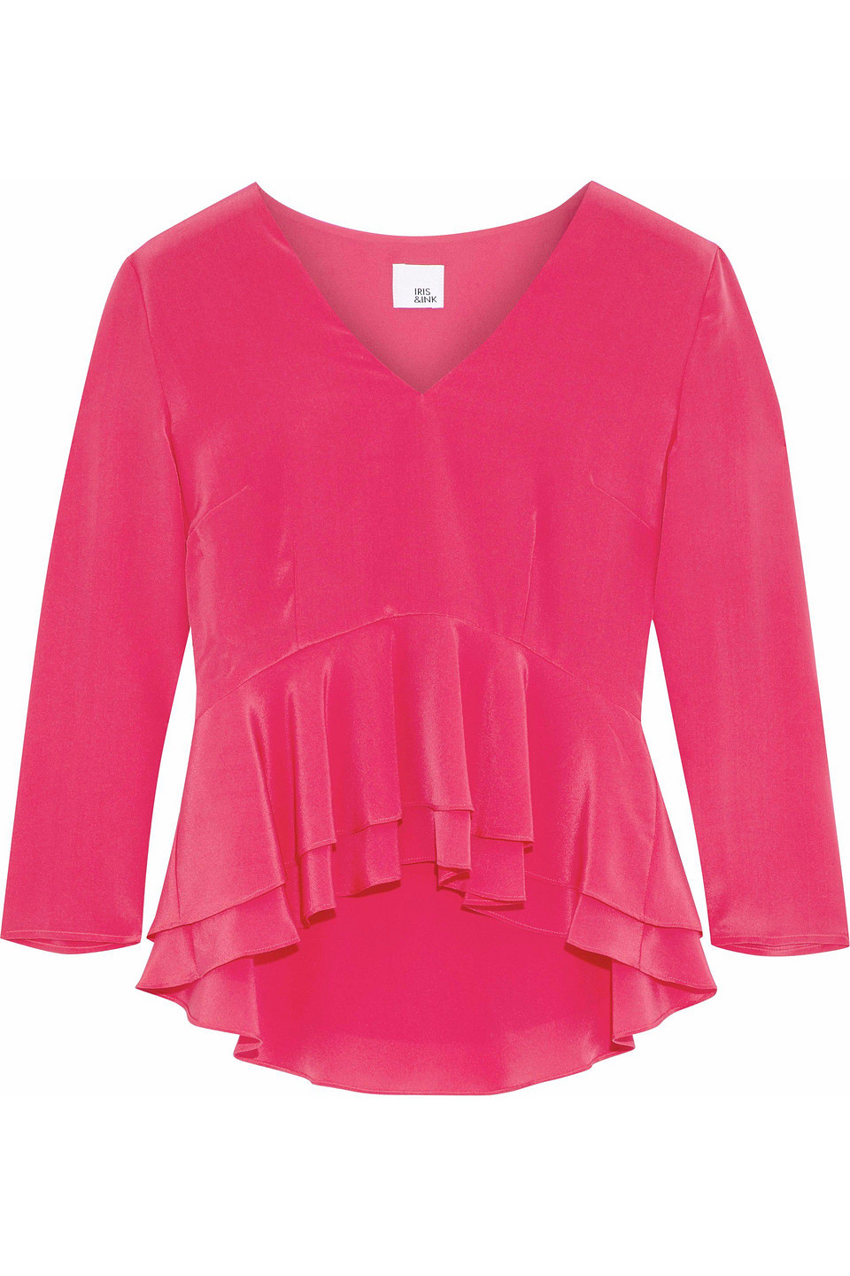 iris & ink - marissa ruffled silk crepe de chine peplum blouse - pink - uk 6