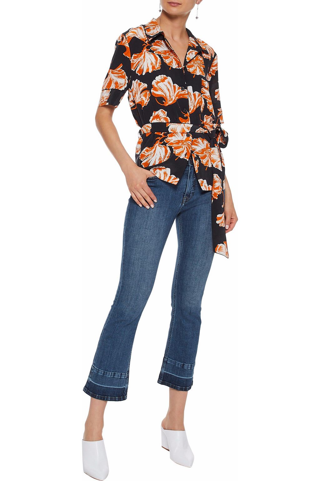 VICTORIA, VICTORIA BECKHAM Faded mid-rise kick-flare jeans
