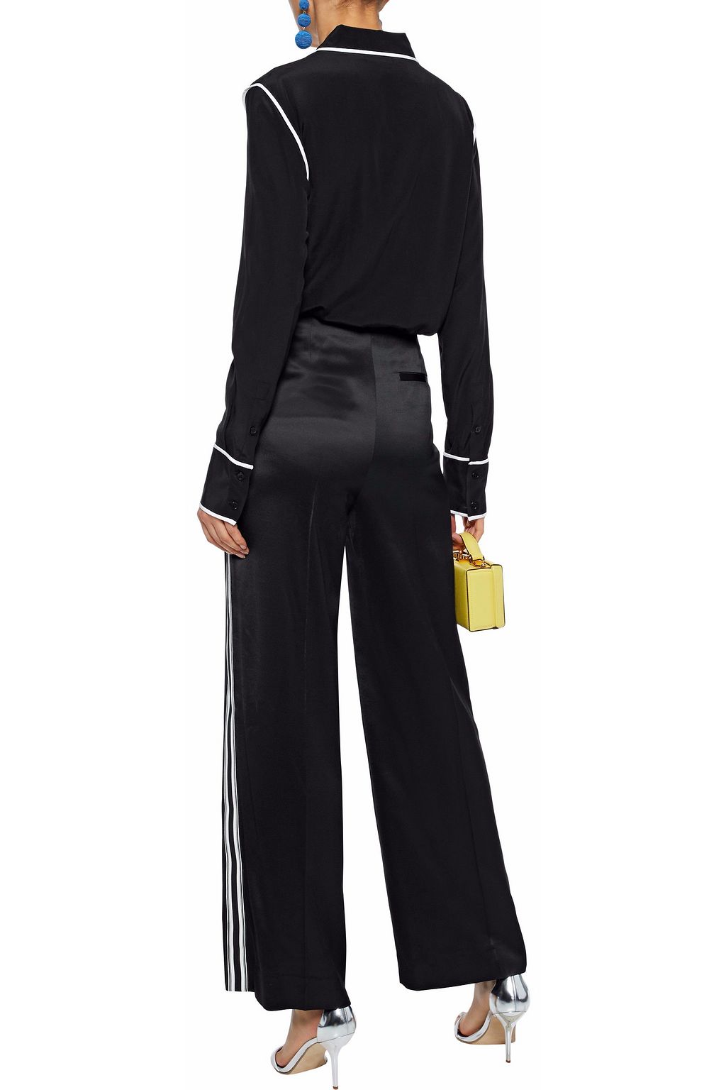 DIANE VON FURSTENBERG Grosgrain-trimmed satin wide-leg pants