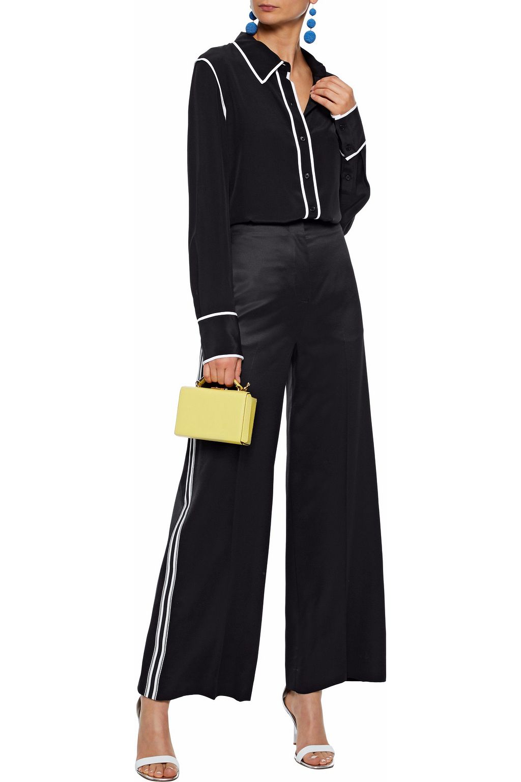 DIANE VON FURSTENBERG Grosgrain-trimmed satin wide-leg pants