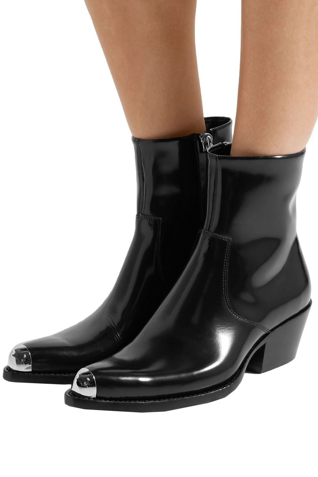 CALVIN KLEIN 205W39NYC Tex Chiara glossed-leather ankle boots