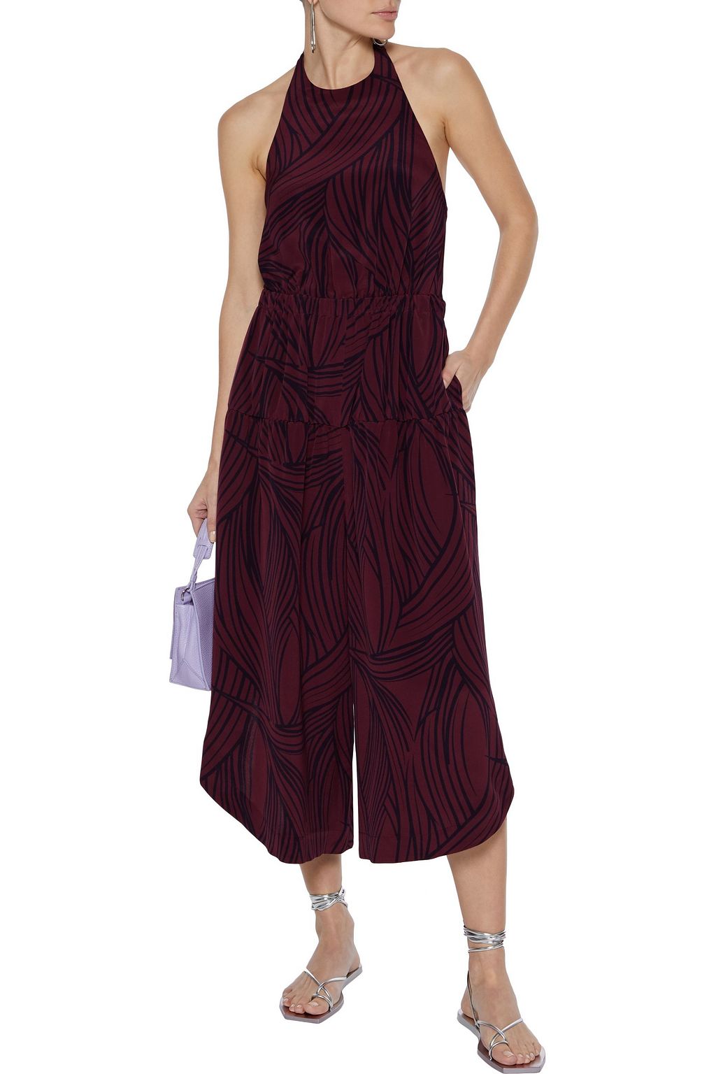 TIBI Cropped printed silk halterneck jumpsuit