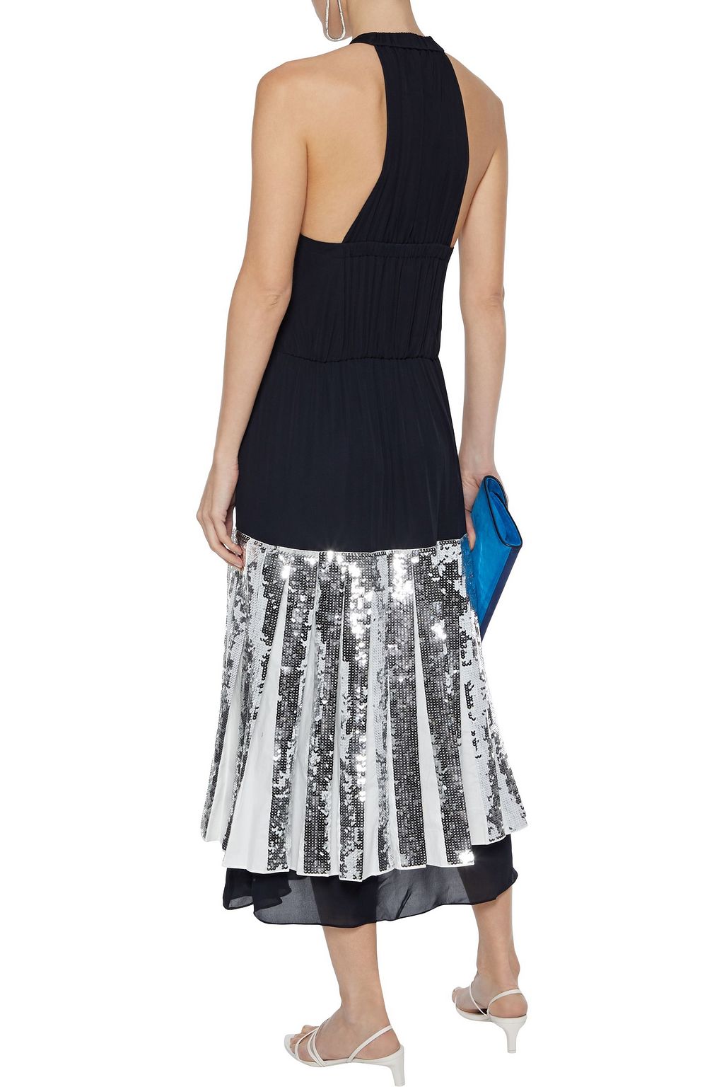 TIBI Pleated sequin-embellished poplin and silk-georgette midi dress