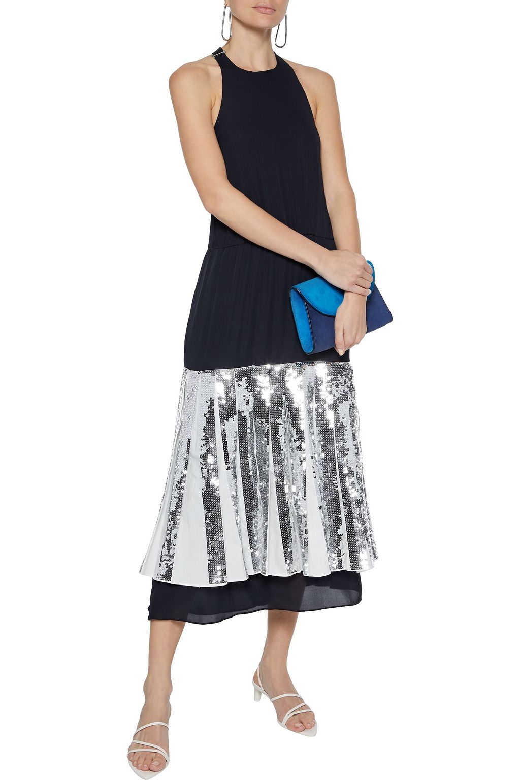 TIBI Pleated sequin-embellished poplin and silk-georgette midi dress