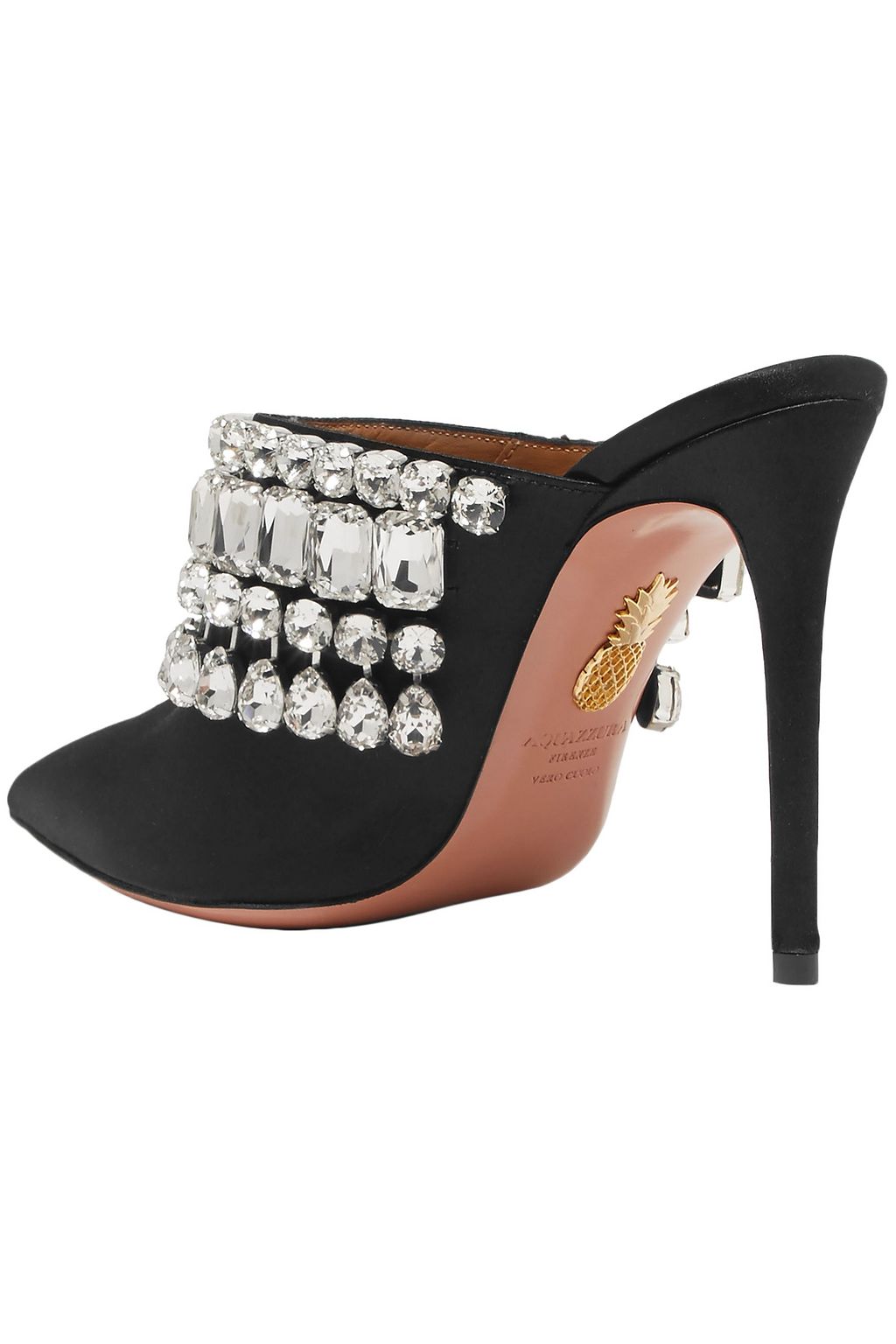 AQUAZZURA Gem Palace crystal-embellished satin mules