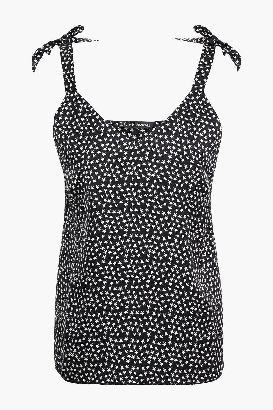 Cara bow-embellished printed twill pajama top