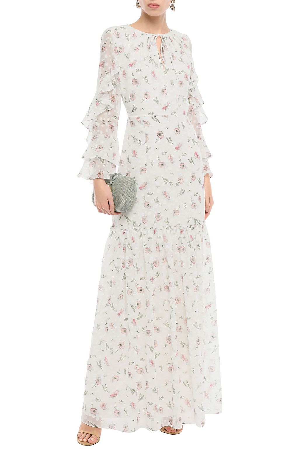 MIKAEL AGHAL Ruffled floral-print fil coupé chiffon maxi dress