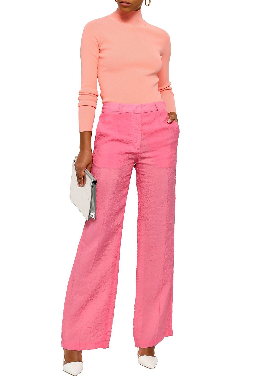VICTORIA BECKHAM Crushed-woven wide-leg pants