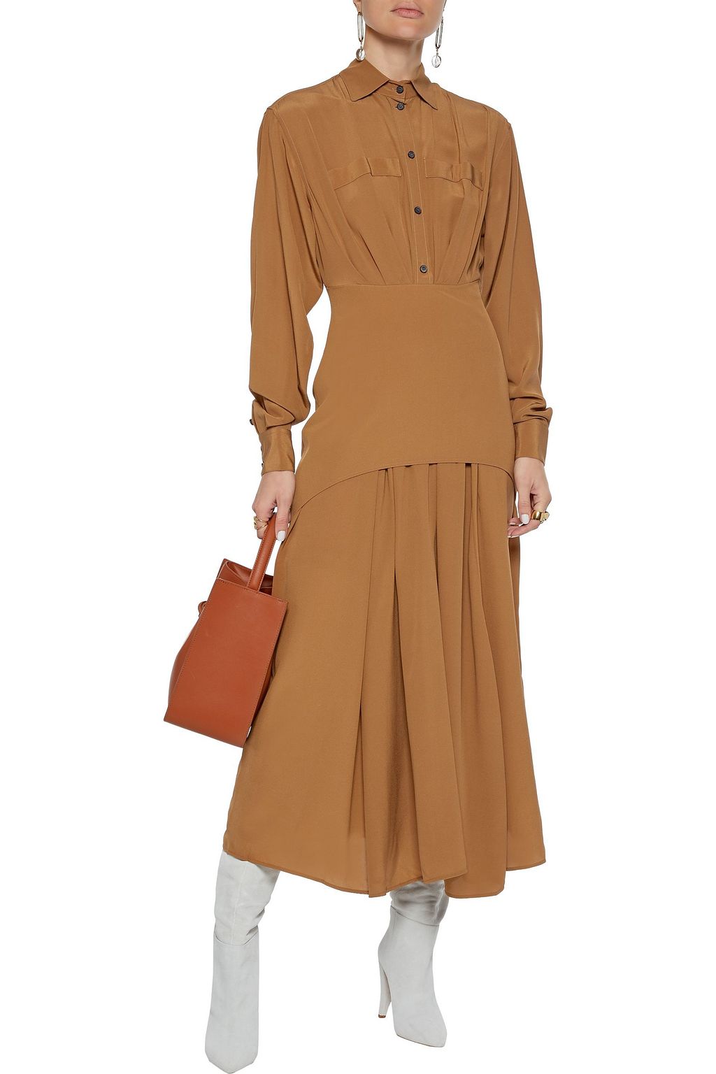 VICTORIA BECKHAM Layered pleated silk crepe de chine midi dress