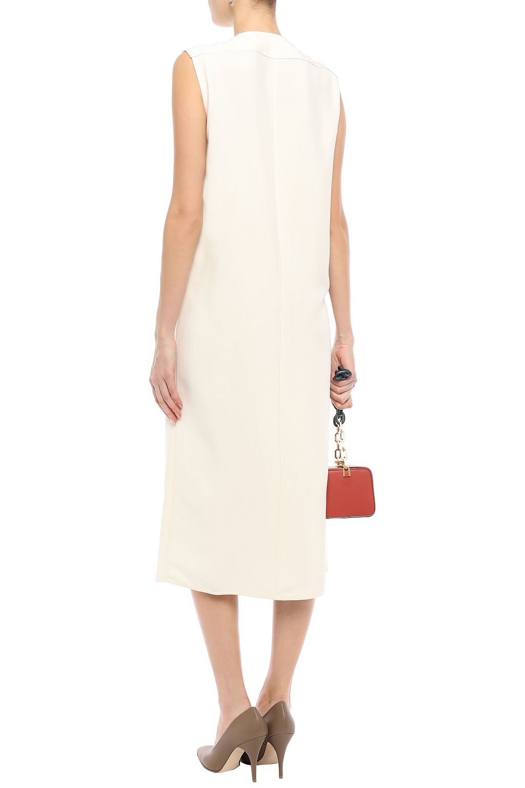 VICTORIA BECKHAM Asymmetric pleated satin-paneled silk-blend dress