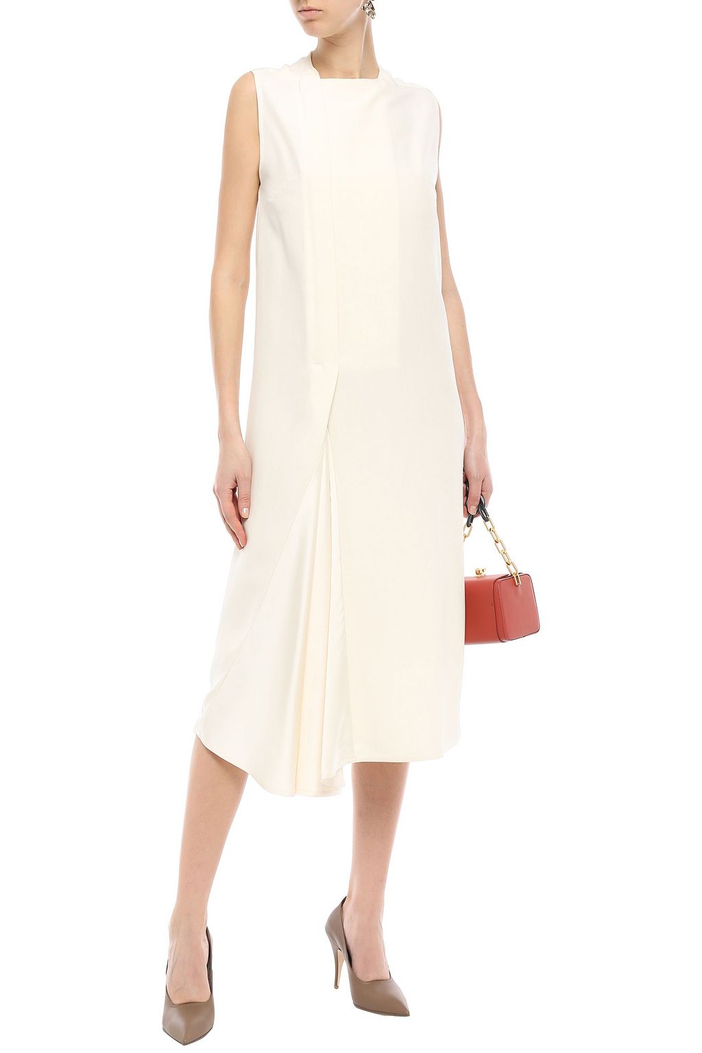 VICTORIA BECKHAM Asymmetric pleated satin-paneled silk-blend dress