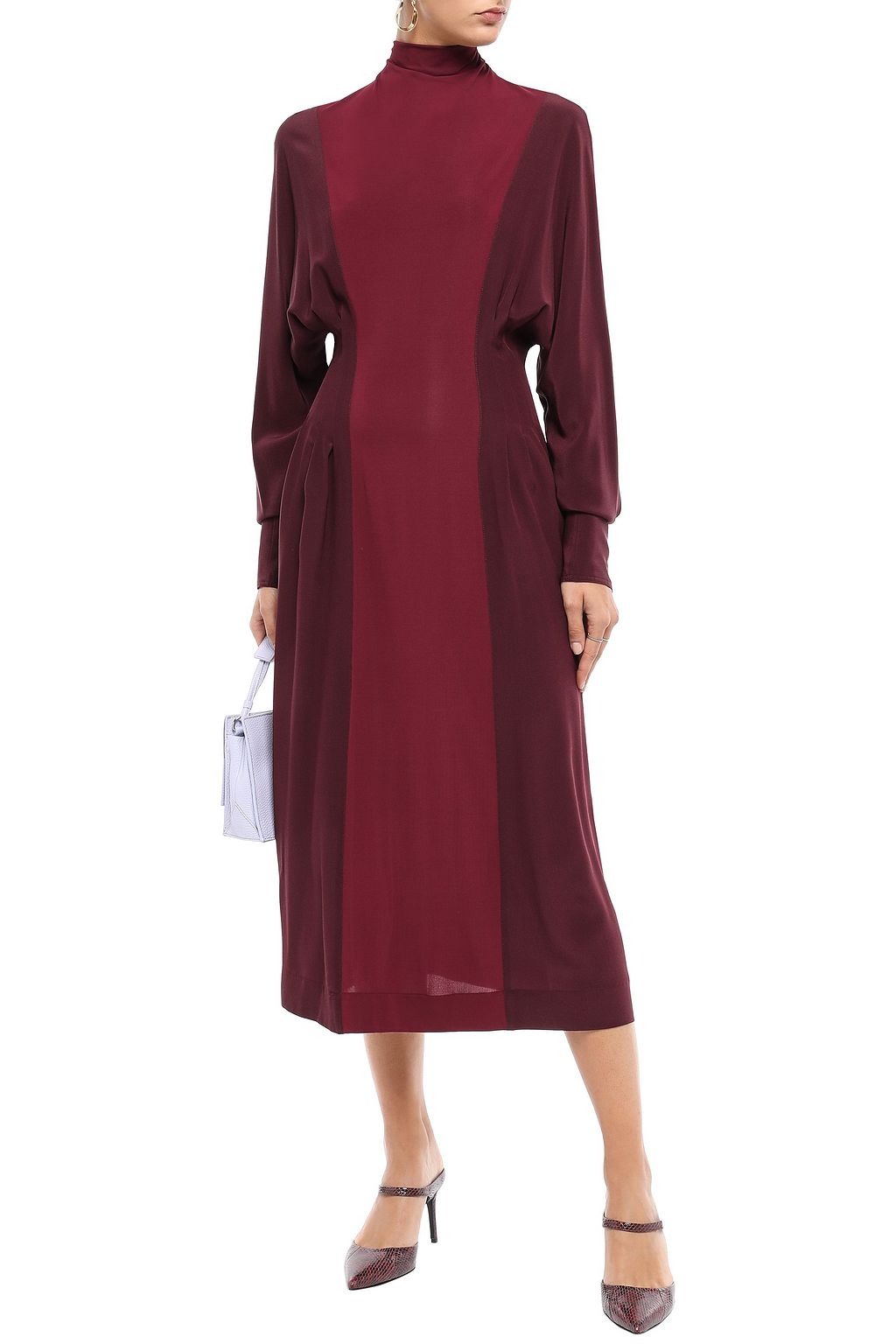 VICTORIA BECKHAM Two-tone silk crepe de chine and twill turtleneck midi dress