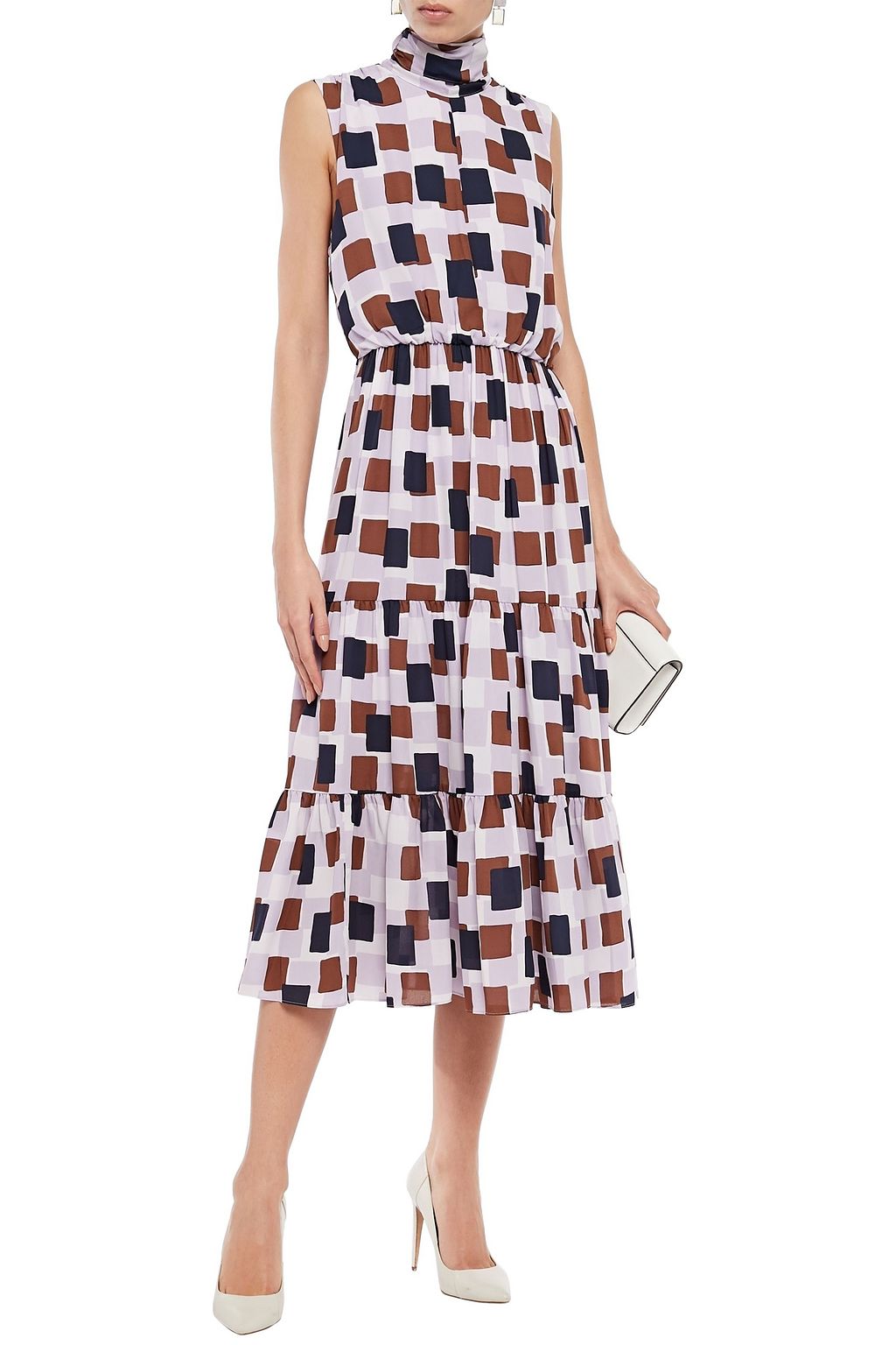 KATE SPADE NEW YORK Gathered cutout printed crepe midi dress