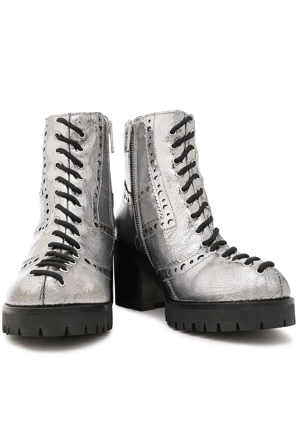 MCQ ALEXANDER MCQUEEN Hanna metallic cracked-leather platform ankle boots