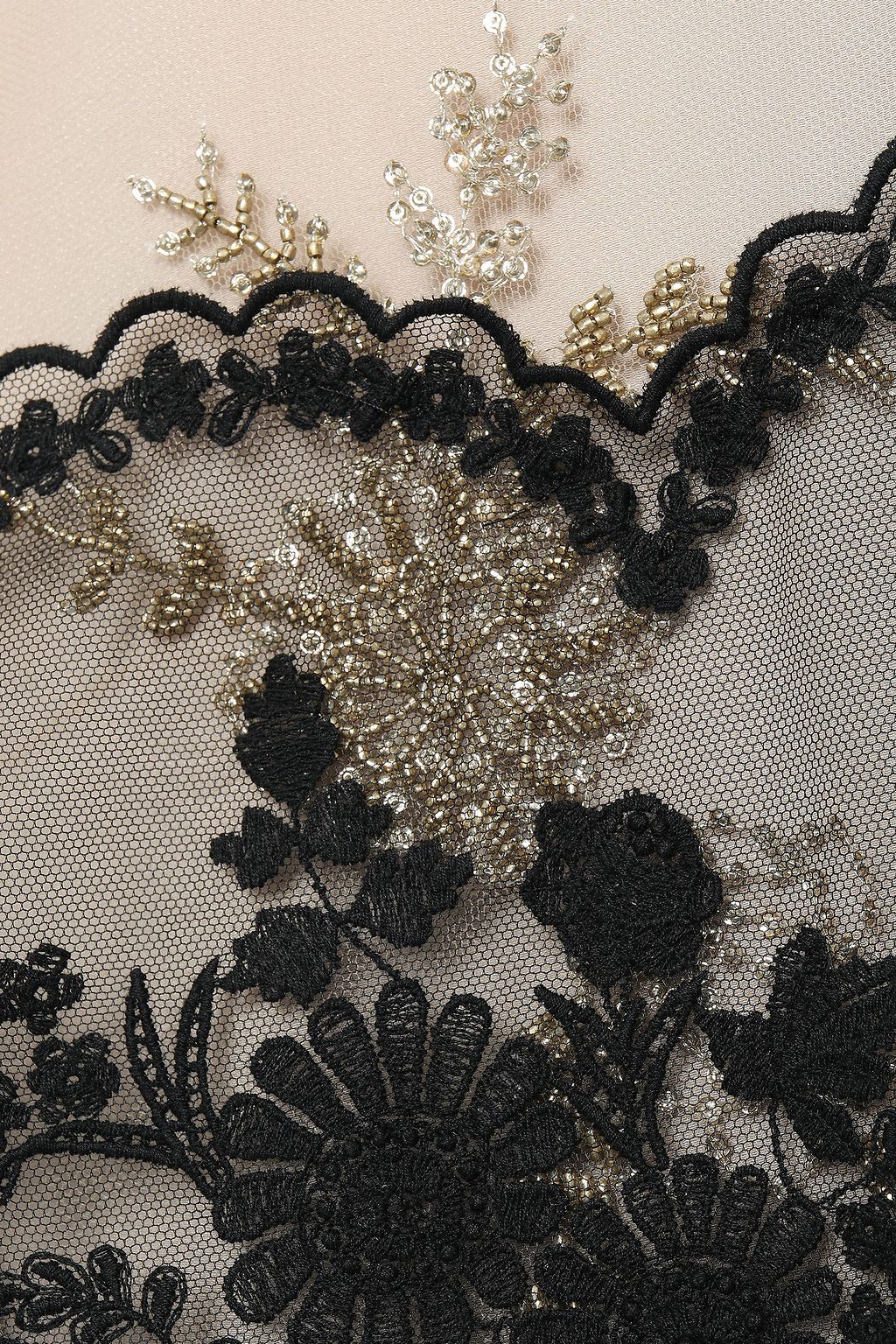 STELLA MCCARTNEY Paneled lace-trimmed bead-embellished tulle dress