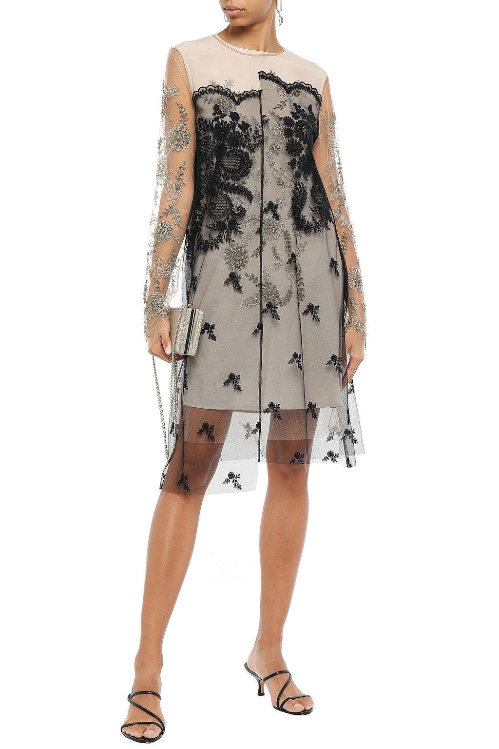 STELLA MCCARTNEY Paneled lace-trimmed bead-embellished tulle dress
