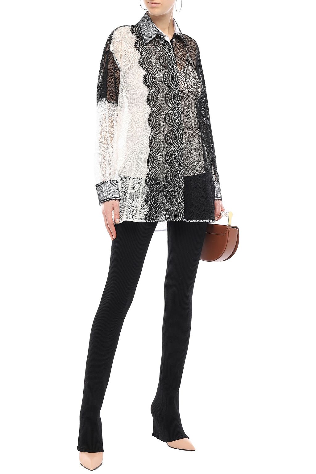 VICTORIA BECKHAM Two-tone cotton-blend lace shirt
