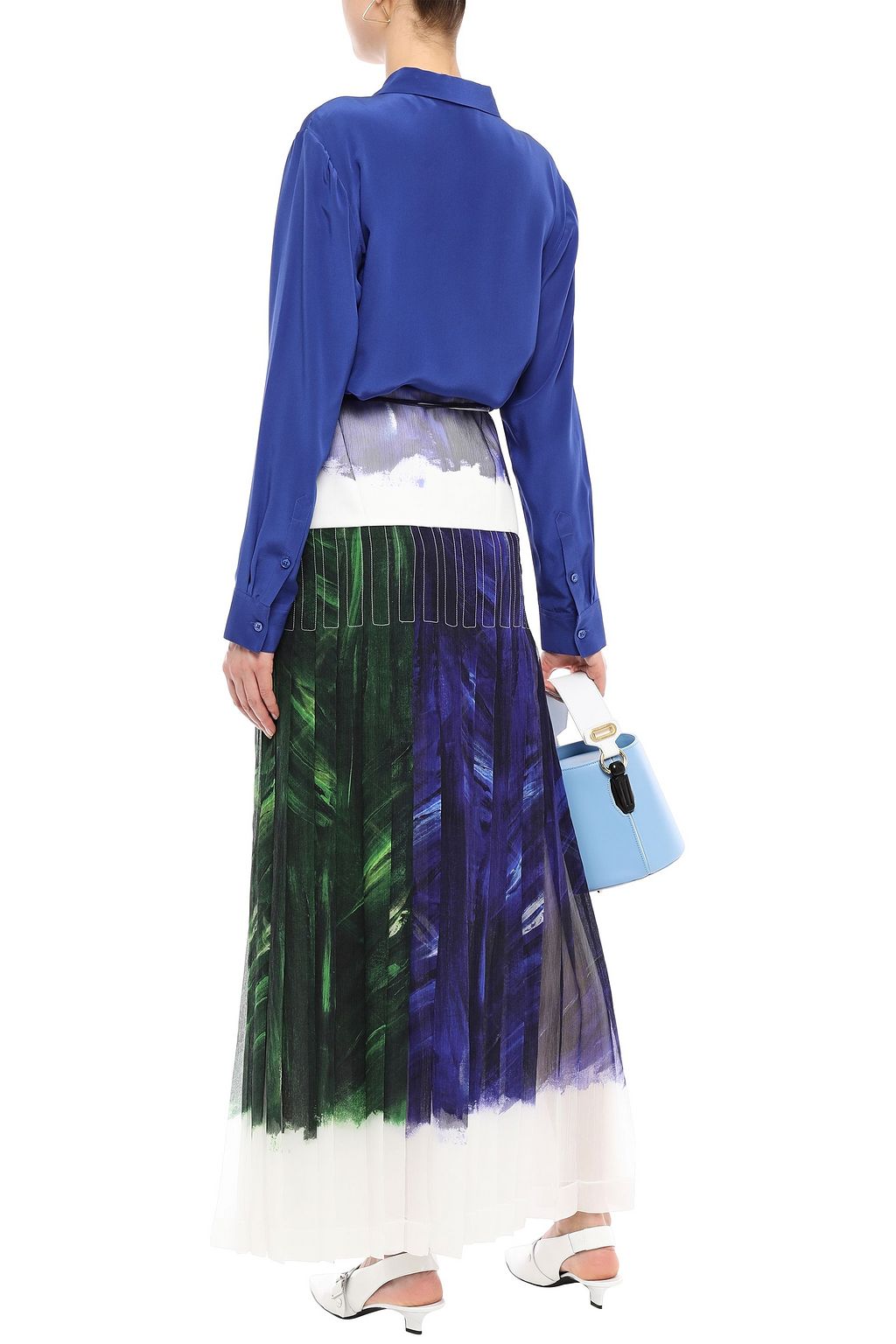 VICTORIA BECKHAM Pleated printed crinkled silk-chiffon maxi skirt