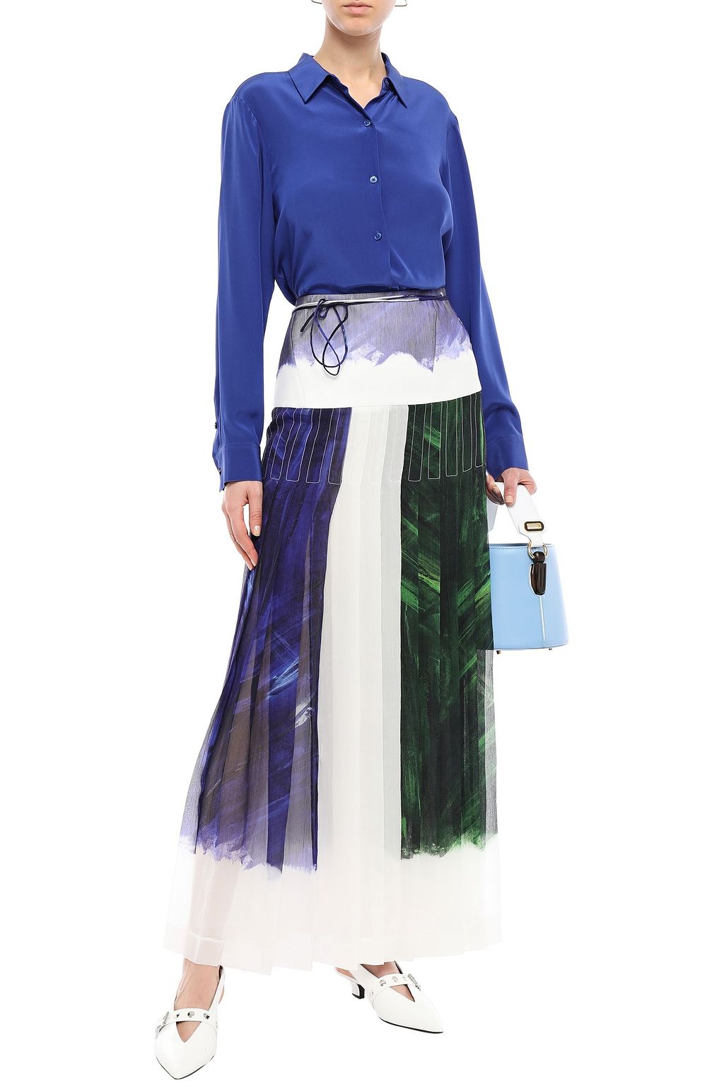 VICTORIA BECKHAM Pleated printed crinkled silk-chiffon maxi skirt
