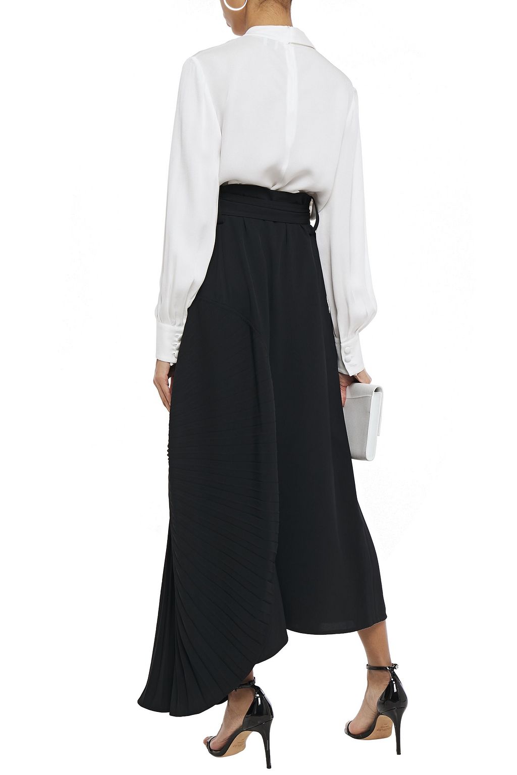 VICTORIA BECKHAM Asymmetric pleated twill maxi skirt