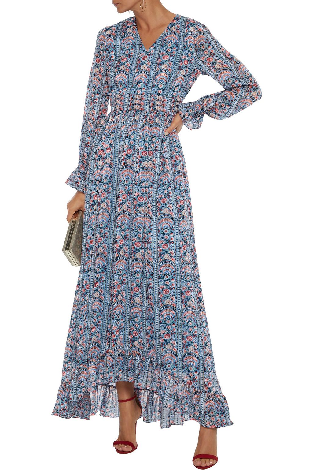 MIKAEL AGHAL Ruffle-trimmed floral-print burnout georgette maxi dress