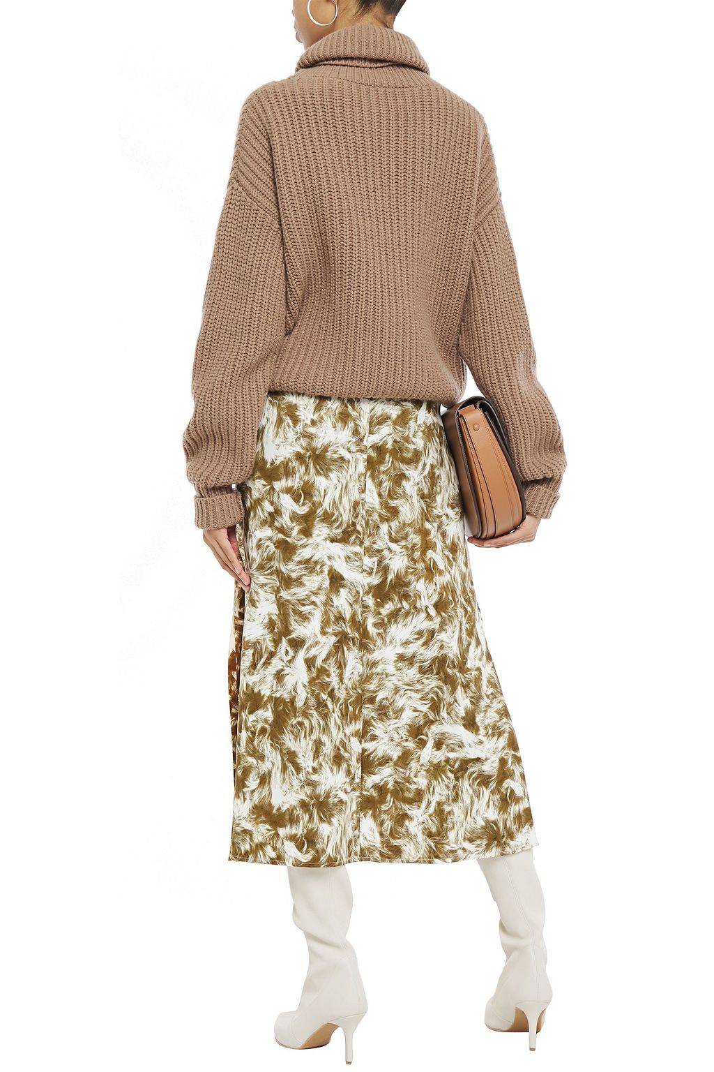 VICTORIA BECKHAM Pleated printed stretch-crepe midi skirt