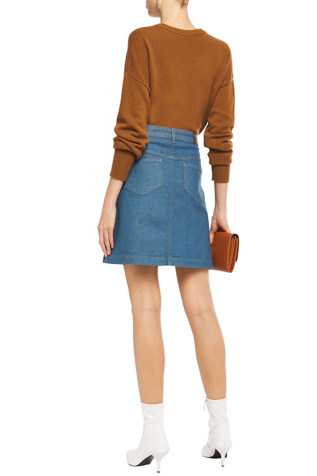 VICTORIA, VICTORIA BECKHAM Grosgrain-trimmed denim mini skirt