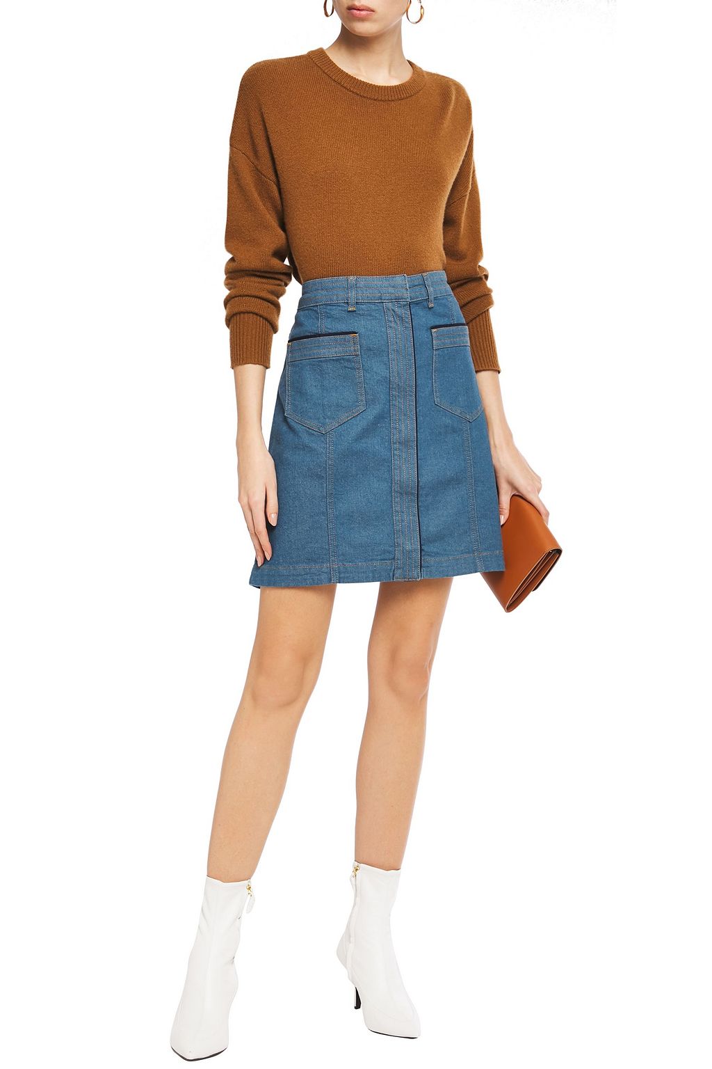 VICTORIA, VICTORIA BECKHAM Grosgrain-trimmed denim mini skirt