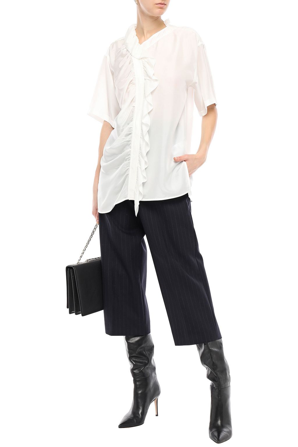 VICTORIA BECKHAM Ruched ruffled silk-habotai top