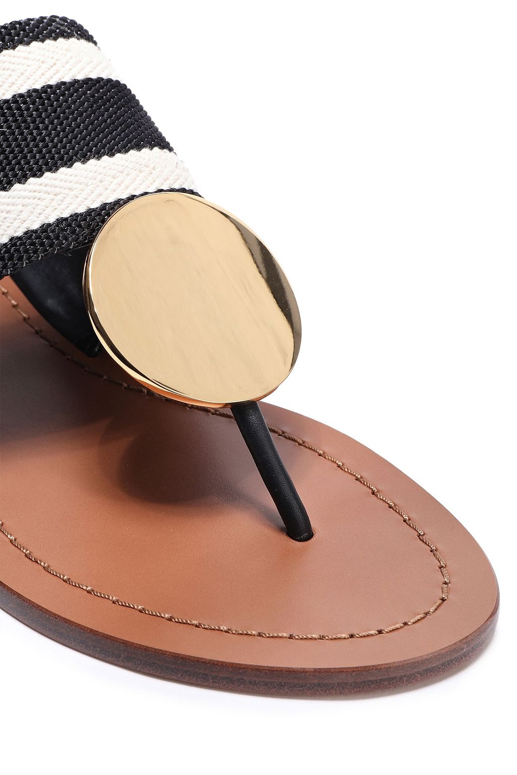 TORY BURCH Embellished striped canvas sandals