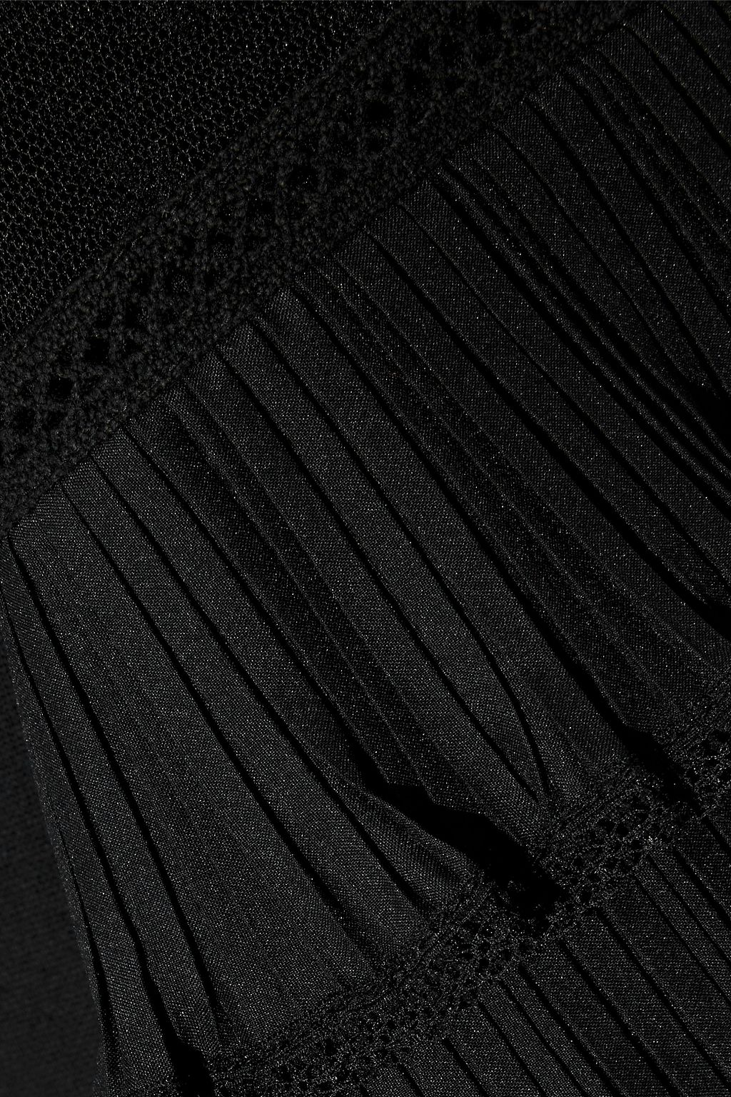 MCQ ALEXANDER MCQUEEN Plissé-trimmed embroidered mesh-paneled cotton mini dress