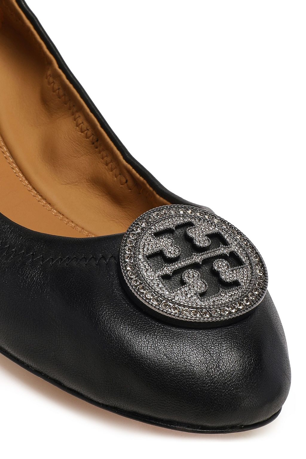 TORY BURCH Crystal-embellished leather ballet flats | THE OUTNET